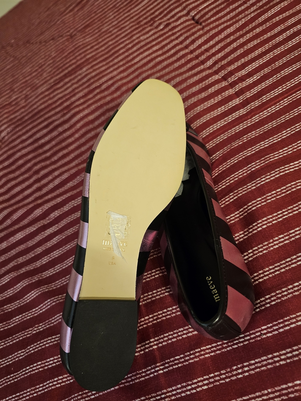 Women’s Striped Pink and Black Ballet Flats - Picture 3 of 4